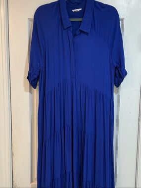 a loves a royal blue tiered maxi dress